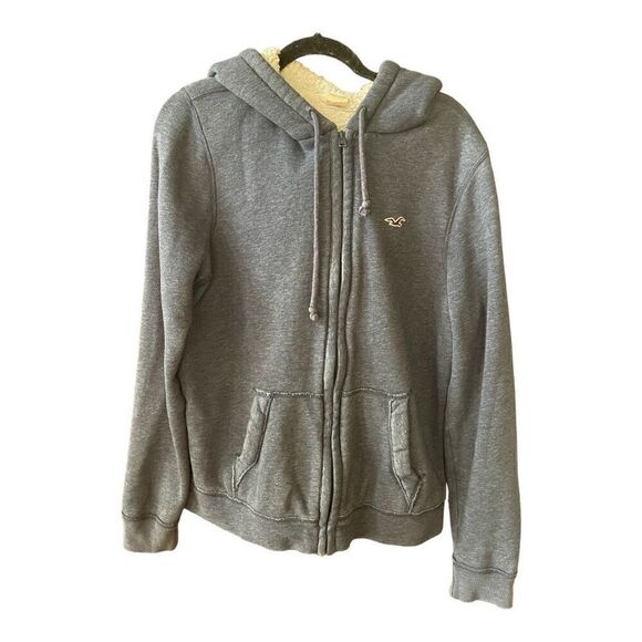 Men’s Hollister Gray Fleece Lined Full Zip Hoodie Jacket Size Medium - Picture 7 of 7